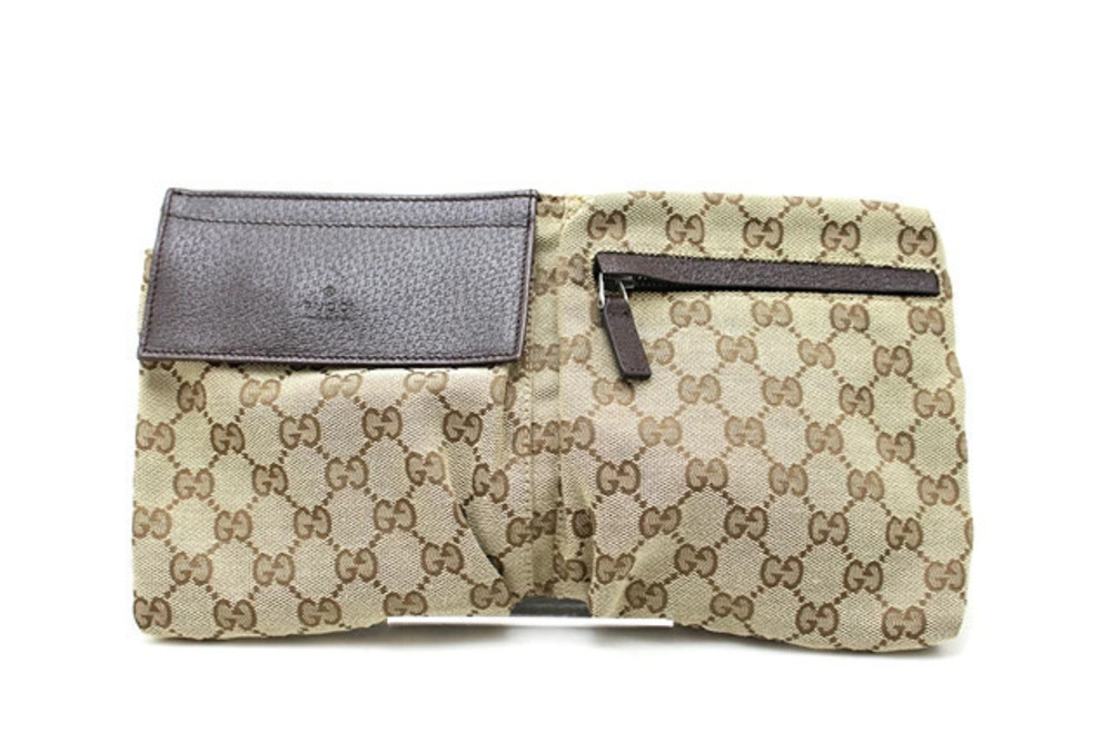 Gucci GG Canvas Leather Waist Bag Brown Beige Cream